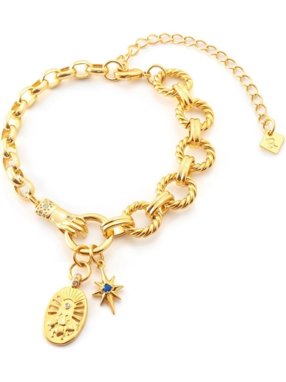 Trendy Chunky Gold Charm Bracelet for Women - 14K Gold-Plated Bee & Star Pendant